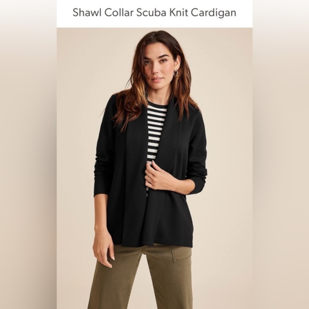 Maurices XL shawl collar scuba knit black cardigan NWT